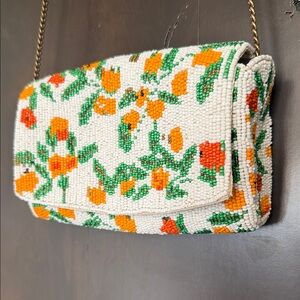 Anthropologie Vera Neumann Beaded Foldover Clutch Floral Chain Strap
 8” x 5”